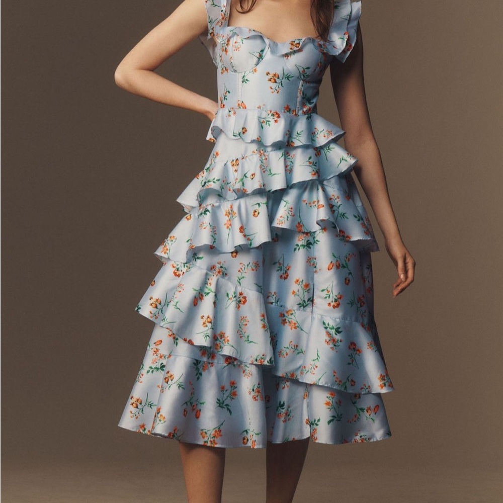 BHLDN Sydney Corset Fit and Flare Taffeta Midi Dress